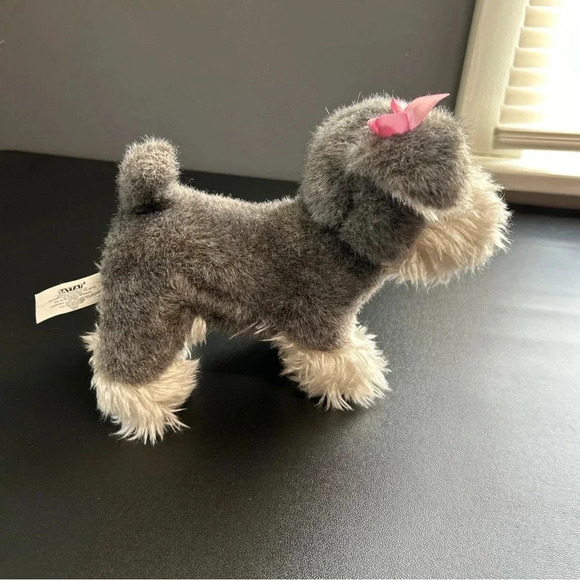 Battat Pucci Plush 10” Schnauzer Puppy Dog Gray White With Pink Ear‎ Bow - Picture 7 of 12